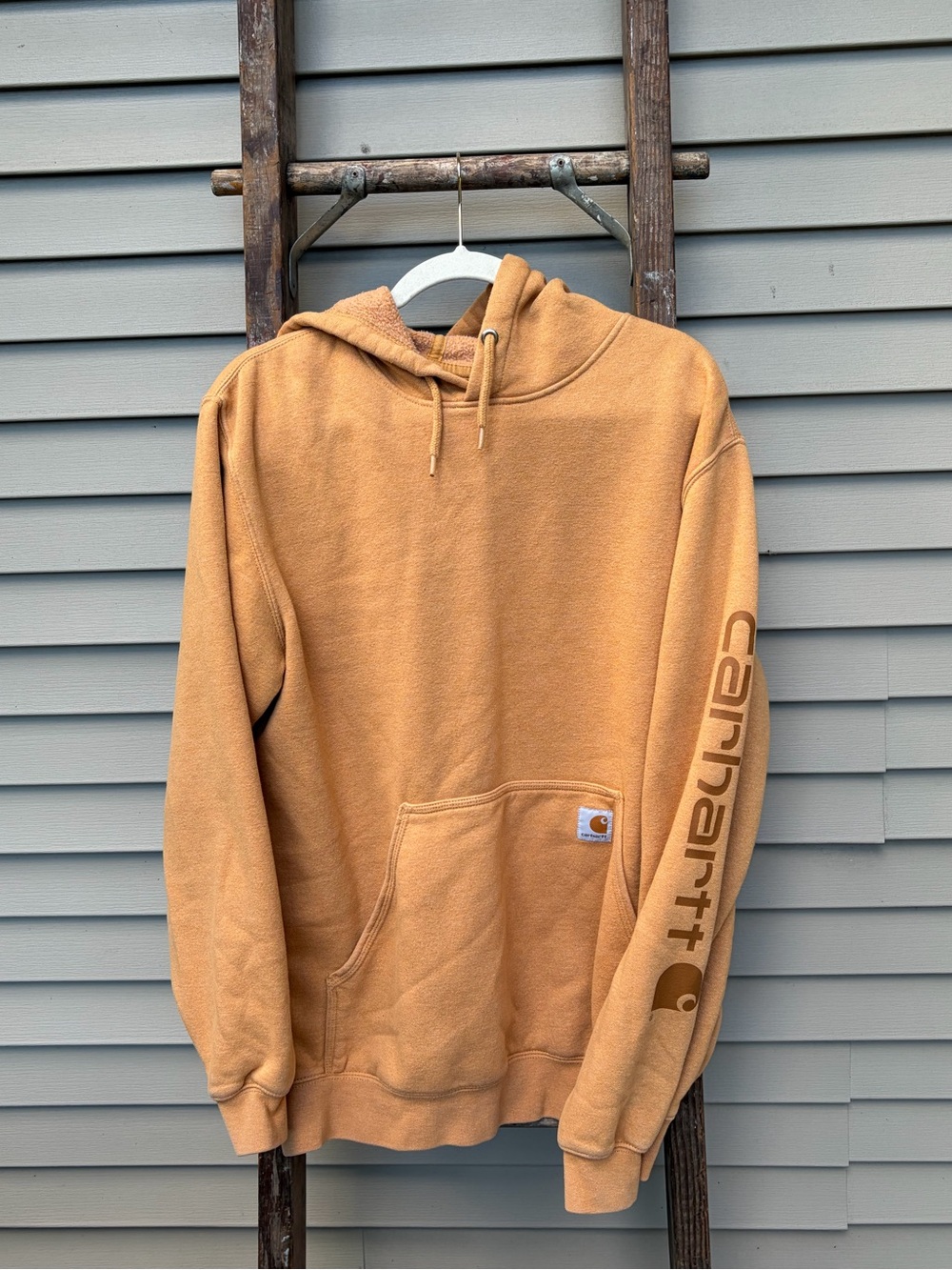 Carhartt Men’s Caramel Brown Hooded Sweatshirt with Sleeve Logo